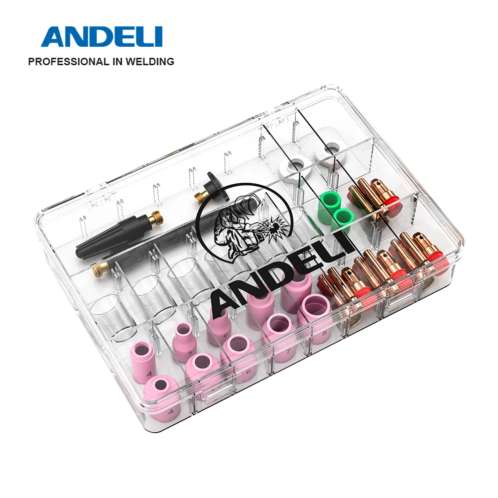 ANDELI 49PCS Welding Accessories Stubby Gas Lens For TIG Welding torch WP-17/18/26 Pyrex Glass Cup Kit