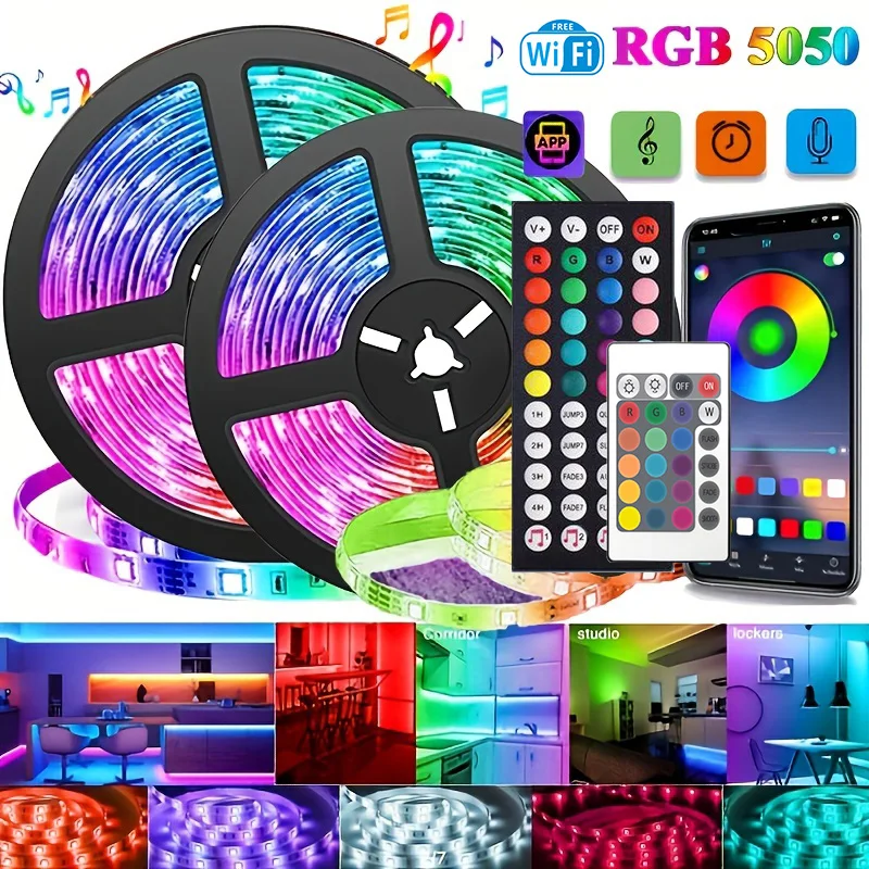 USB付きLEDストリップライト,室内照明,装飾ライト,Wi-Fi,リビングルーム,rgb,5050, 3528, Bluetooth,アプリコントロール,フレキシブル,1-30m