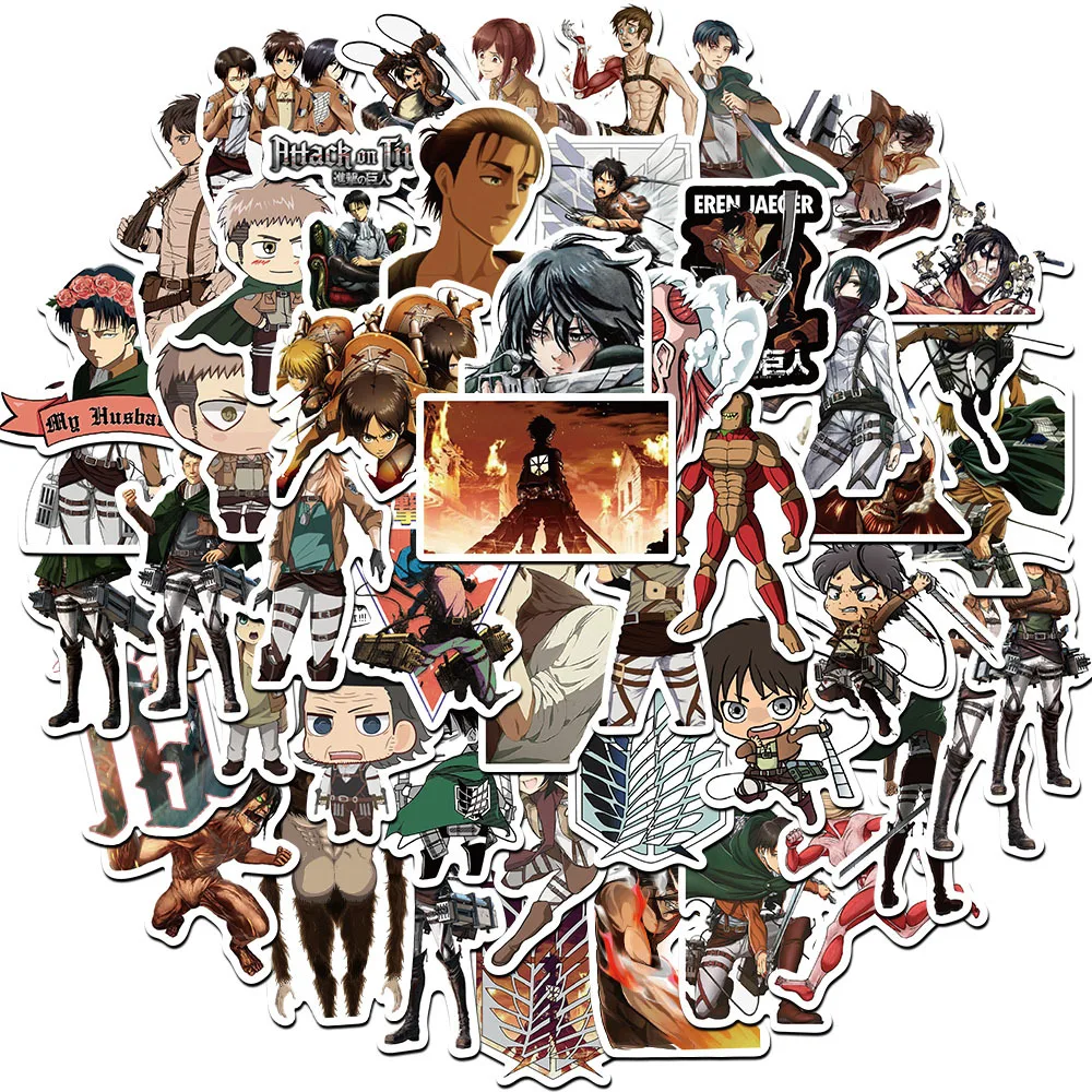 50/30/10PCS Eren Jaeger Mikasa Ackerman Armin Arlert Popular Anime Peripheral Graffiti Suitcase Cup Laptop Stickers Waterproof