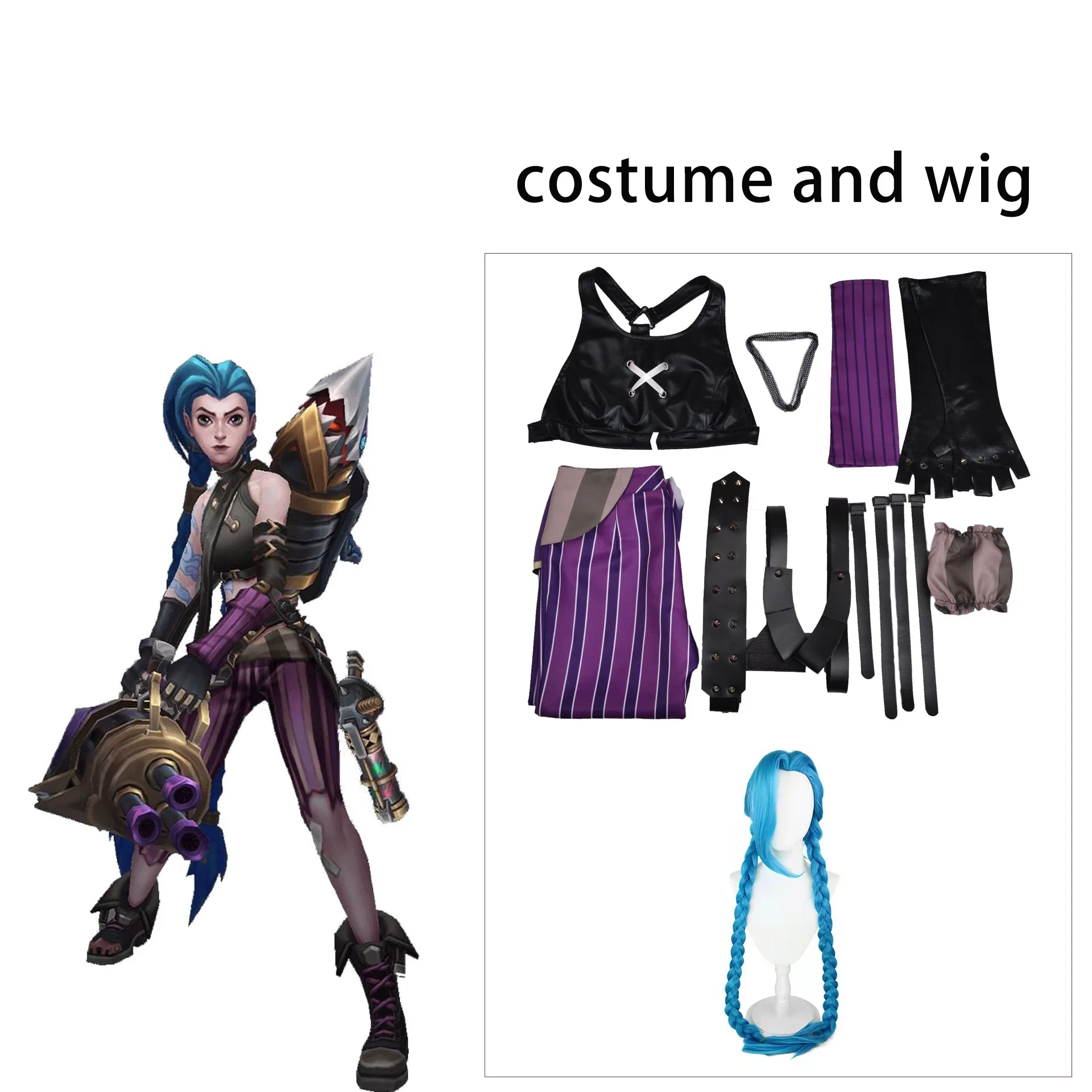 

Jinx Cosplay Costume with Wig Game League of Legend Anime LOL Arcane Cosplay Uniform Outfits Halloween Carnival Suit