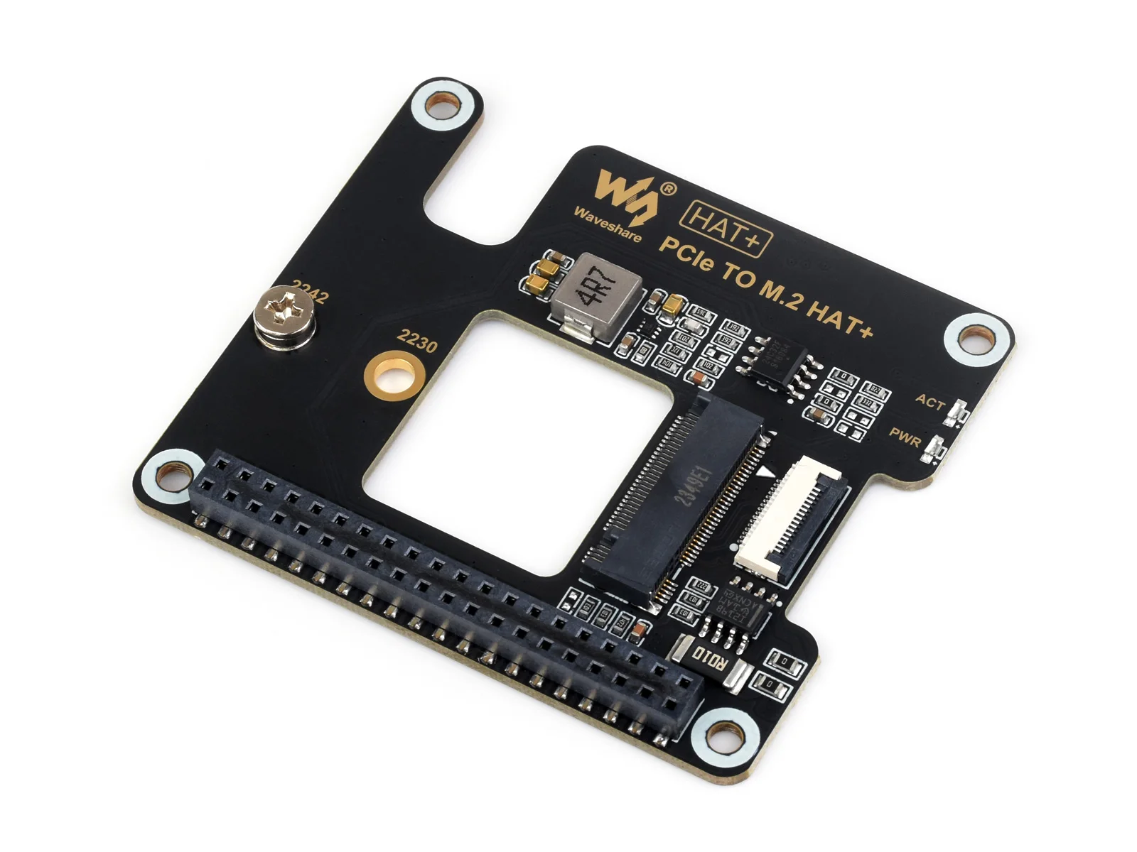 Waveshare PCIe To M.2 Adapter for Raspberry Pi 5, Supports NVMe Protocol M.2 Solid State Drive, Options for 128GB/256GB SSD
