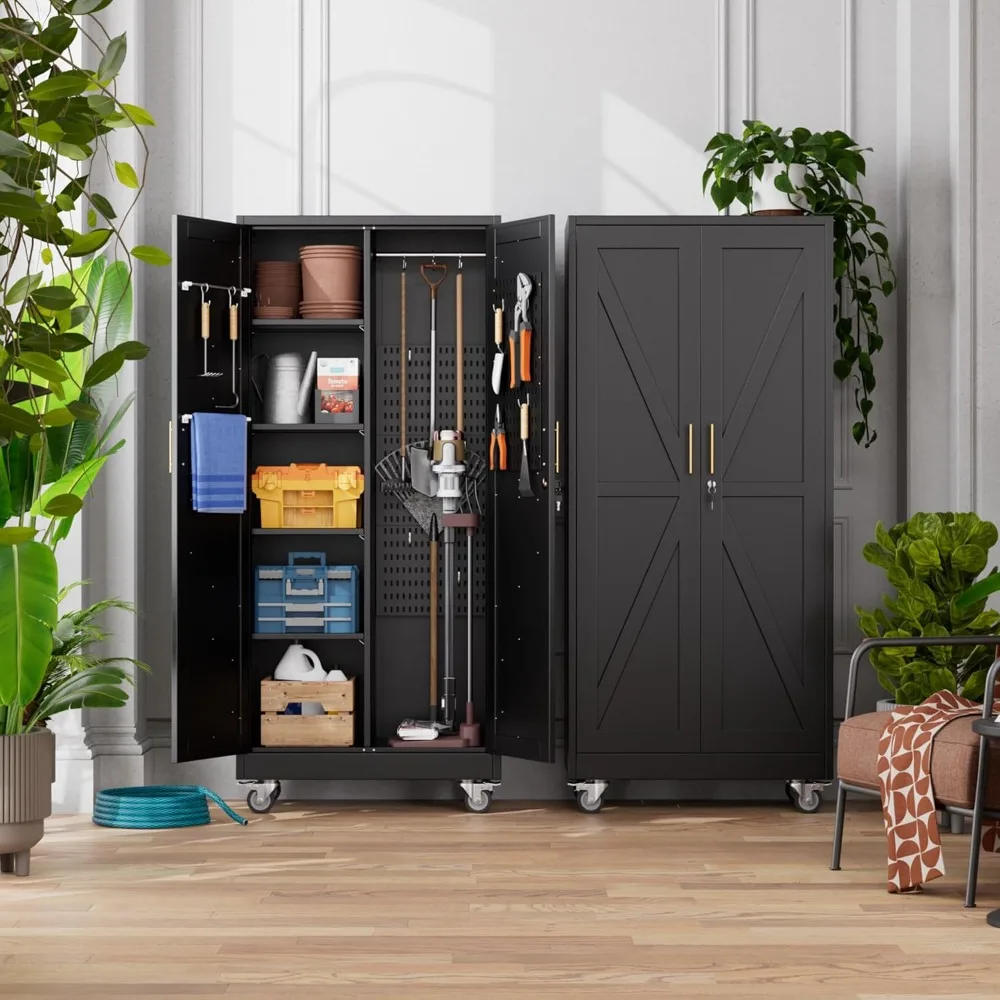 31.5 in Wide Garage Storage Cabinet, Metal Tool Cabinet with 4 Adjustable Shelves, Garage Storage System with Lockable Door