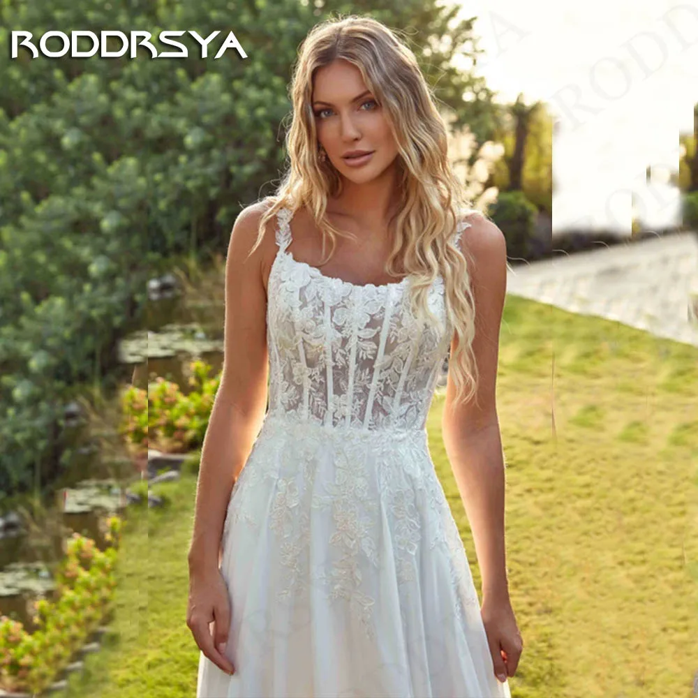 RODDRSYA-Robe de mariée élégante en dentelle, style Boho, en mousseline de soie, bretelles spaghetti, ligne A, 2024 Robe de mariée élégante en