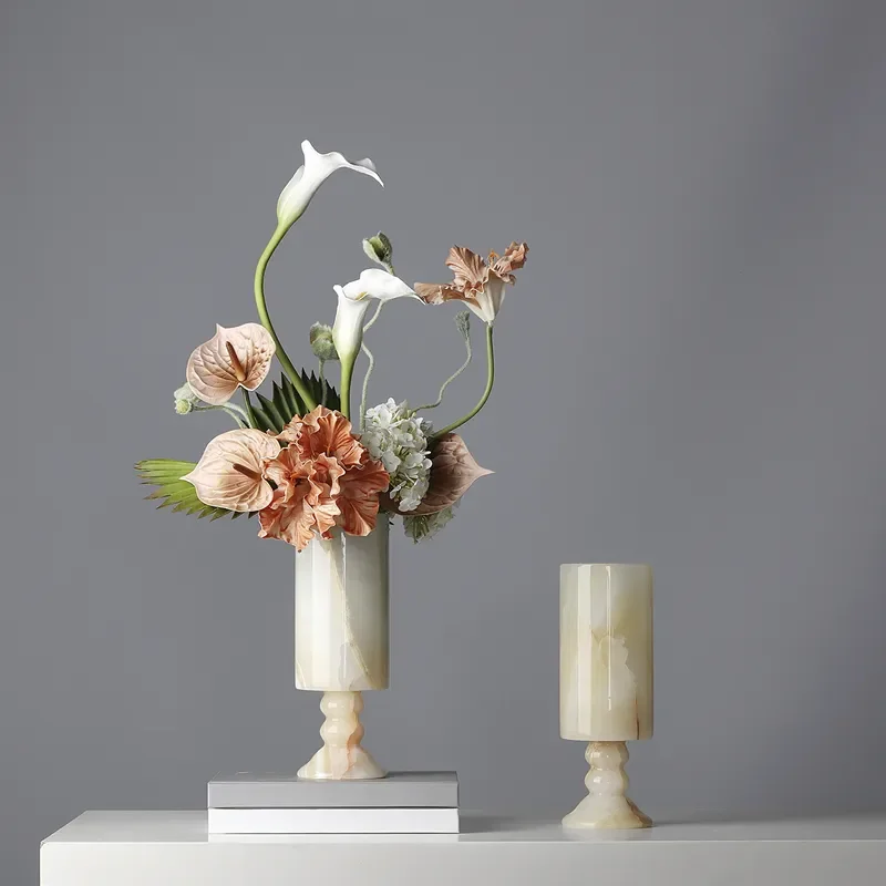 Tall French Style Natural Jade Vase for Living Room Decor Hotel Lobby Entrance Table Flower Arrangement Art Piece Modern Home