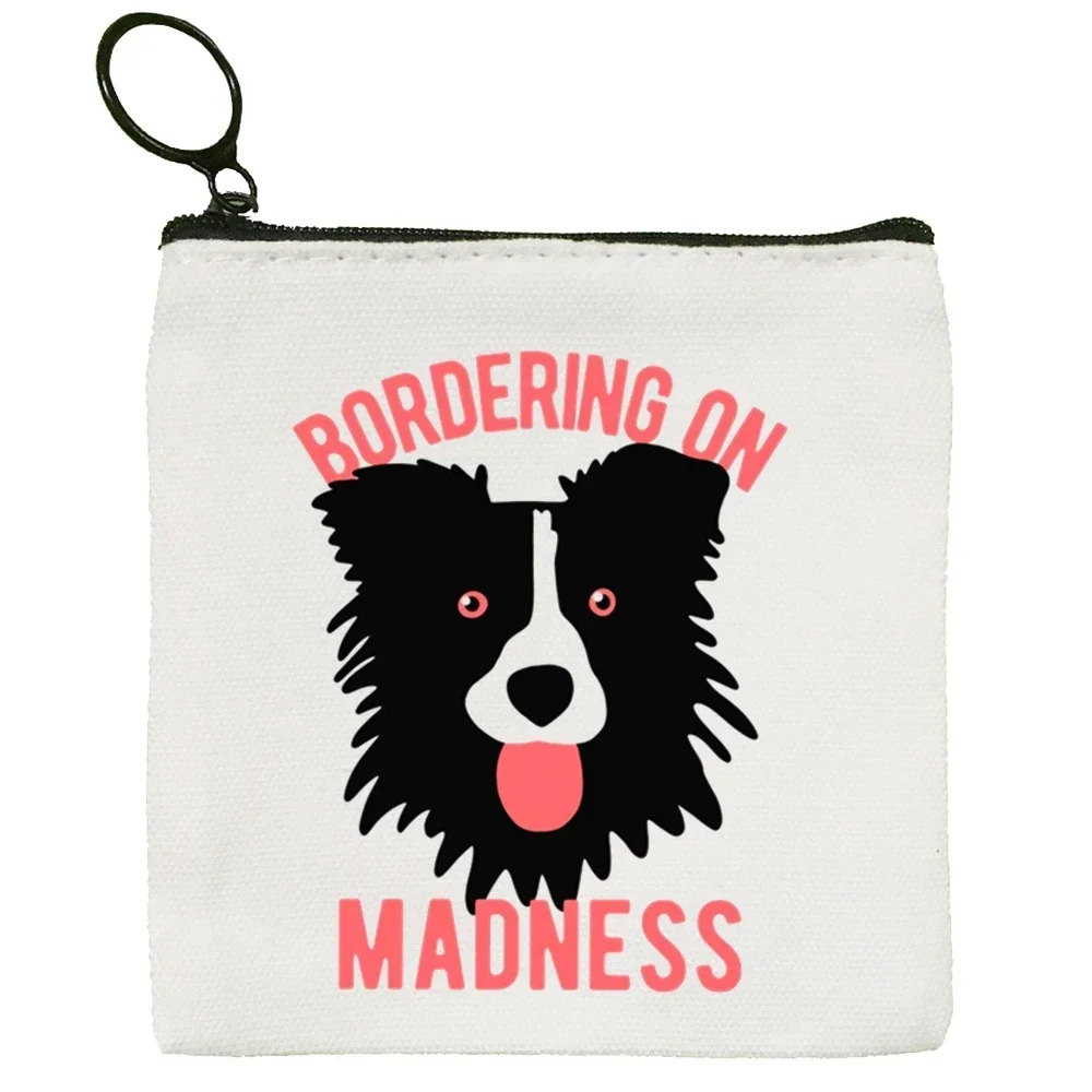 Border Collie Dog Cartoon Divertente Kawaii Portamonete in tela Portamonete Collezione Borsa in tela Portafoglio piccolo Portachiavi con cerniera