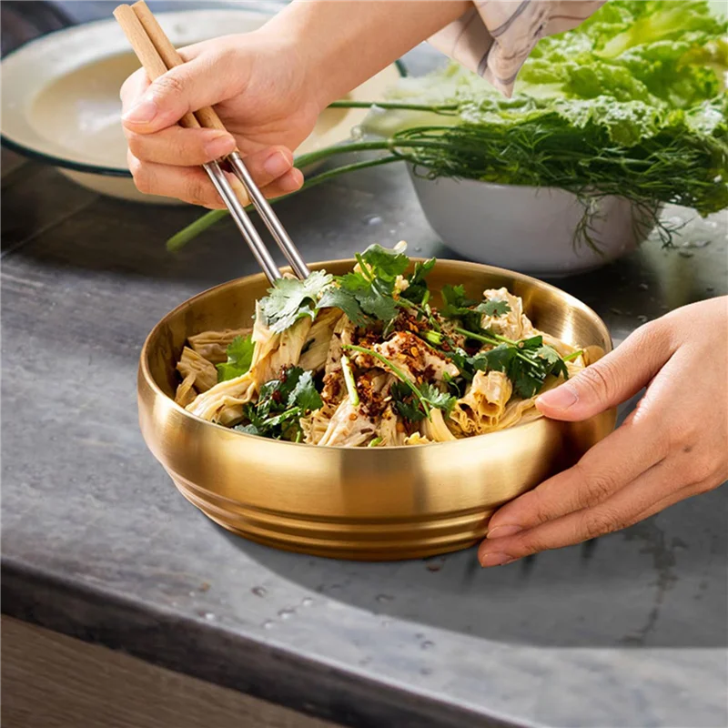 

AT63-5Pcs 7.3In Gold Large Stainless Steel Soup Bowl, 35OZ Double Walled Sashimi Dish, Unbreakable Bowl For Restaurant Home