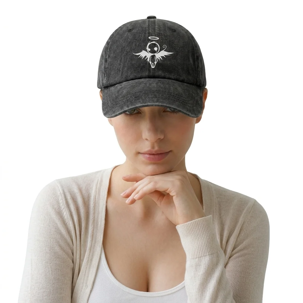 Vintage Washed Cute Angel Graphic Baseball Cap, Adjustable Unisex Dad Hat with Metal Buckle, Spiritual Aesthetic Gift