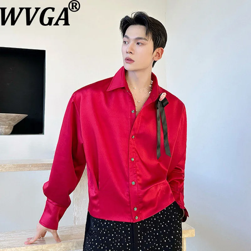 

WVGA французская романтическая элитная короткая атласная рубашка с длинными рукавами для мужчин с уникальным цветочным дизайном, модная рубашка W17406