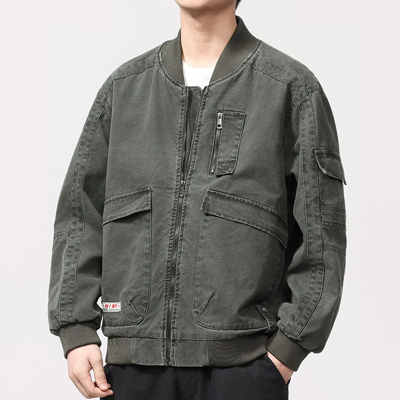 

American retro washed old jacket men's spring and autumn trend brand 2025 new Ami Khaki workwear pilot jacket