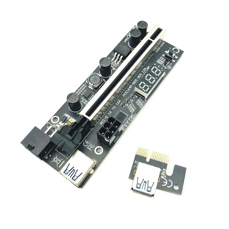 6Pcs PCIE Riser 1x to 16x Express Extension 6Pin Powered Riser Adapter Card Temperature Sensor for Bitcoin GPU Mining Video Card