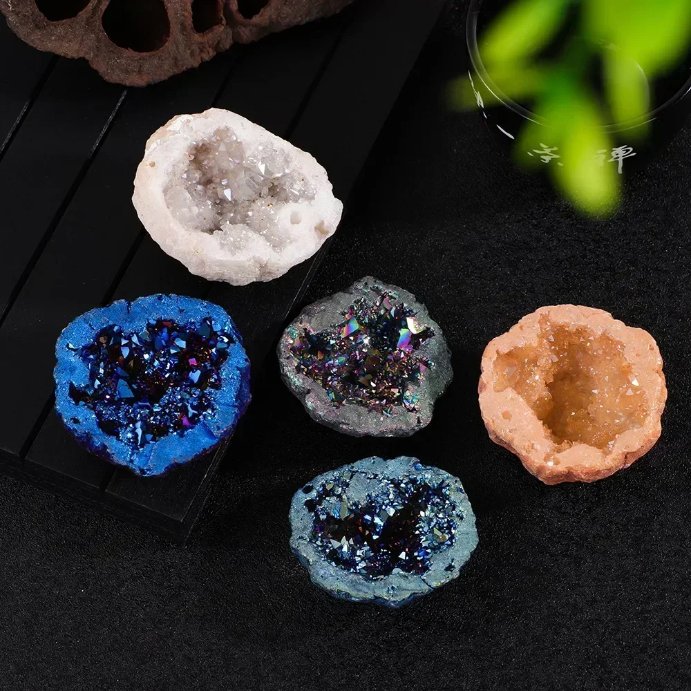 Nature Agate Geode Mineral Stone Irregular Colourful Electroplating Druzy Crystal Cluster Rocks Mineral Specimen Home Decoration