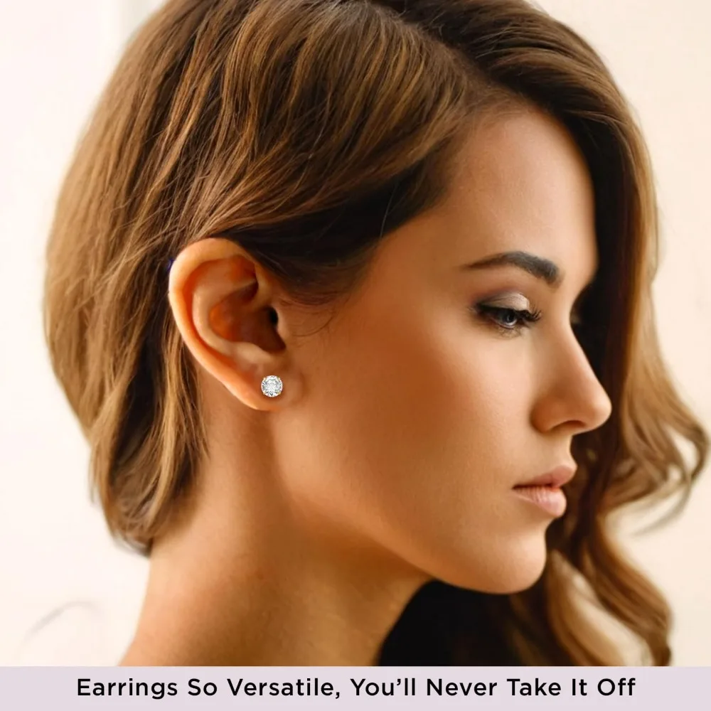 أقراط سوليتير نسائية من الذهب عيار 10 قيراط - ذهب أصفر أو أبيض، 5 مم 1 قيراط، 6.5 مم 2.0 قيراط، خيارات 7 مم 2.5 CTW