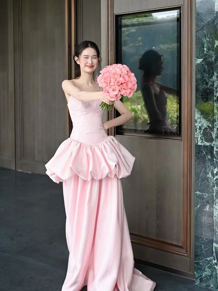 

Pink Morning Robe Wedding Dress Women's Adult Ceremony Custom-Made Engagement Partywear Lightweight Luxury Bridesmaid Gown