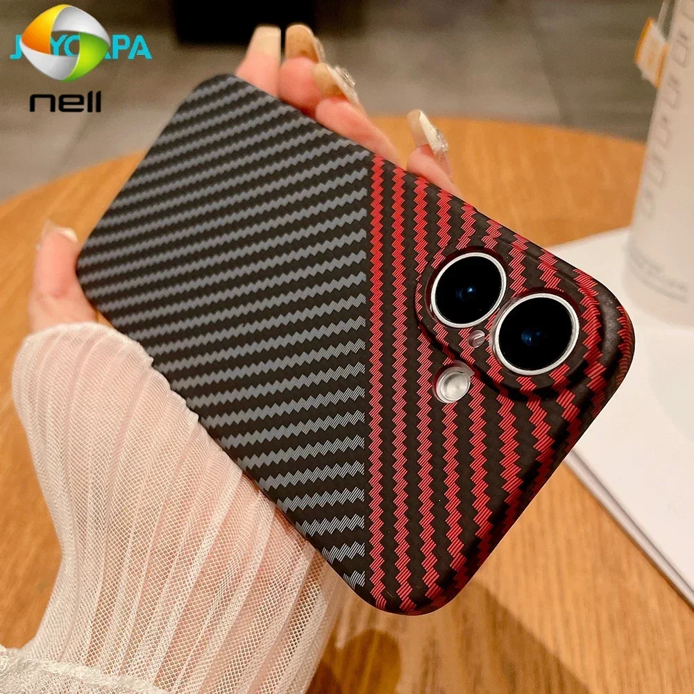 Carbon Fiber Pattern Shockproof Phone Case For iPhone 16 15 13 12 14 11 Pro Max Plus Contrast Color Bumper Hard Plastic Cover