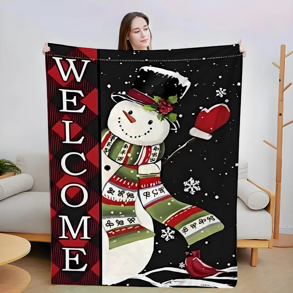 Welcome Snowman Xmas Art Throw Blanket,Soft Bed,Sofa Layer,Birthday Anniversary Rustic Winter Blessing Token