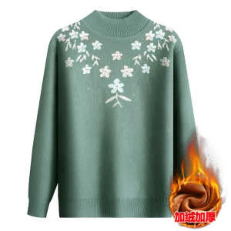 Mamma autunno inverno più maglione di velluto donna di mezza età pullover spesso mezzo collo tartaruga camicia con fondo caldo allentato