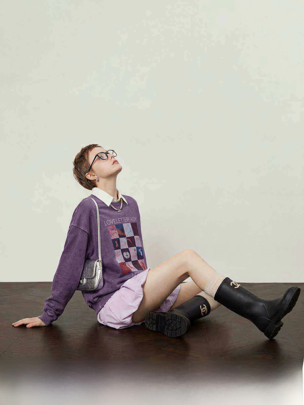 

Zhou Li Wu Dreamy Rabbit Dyed Dark Purple Sweatshirt Women's Loose round Neck Spring New Style Comfortable Long Sleeve Hoodie