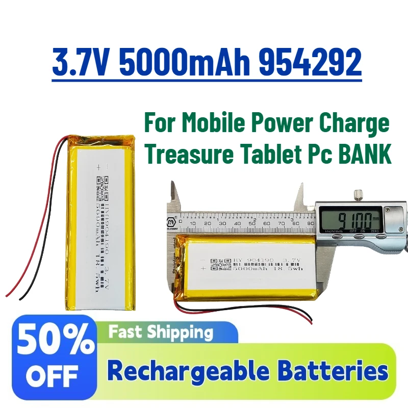 New In Stock 3.7V 5000mAh 954292 Rechargeable Lithium Li-ion Li Polymer Battery for Mobile Power Charge Treasure Tablet Pc BANK