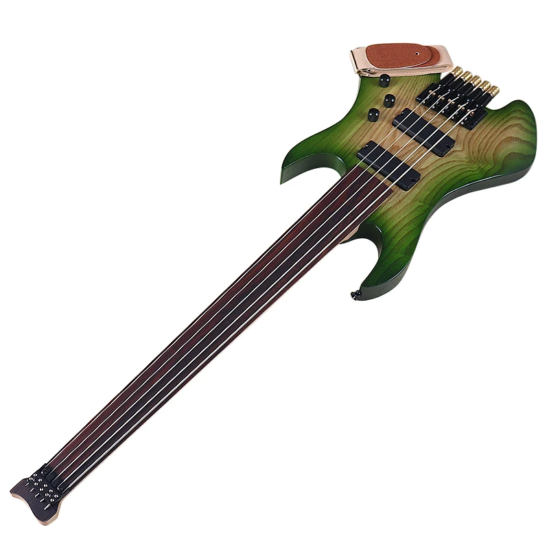 

Fretless Headless Electric Bass Guitar 5 String 41inch Solid Ashwood Body Bass Guitar Free Belt Good Handicraft Black Blue