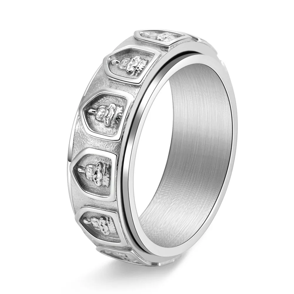 Spinnerring aus 18 Karat vergoldetem Titanstahl für Herren, buddhistischer Arhat, gravierter rotierender Schmuck, Meditationsgeschenk für Männer