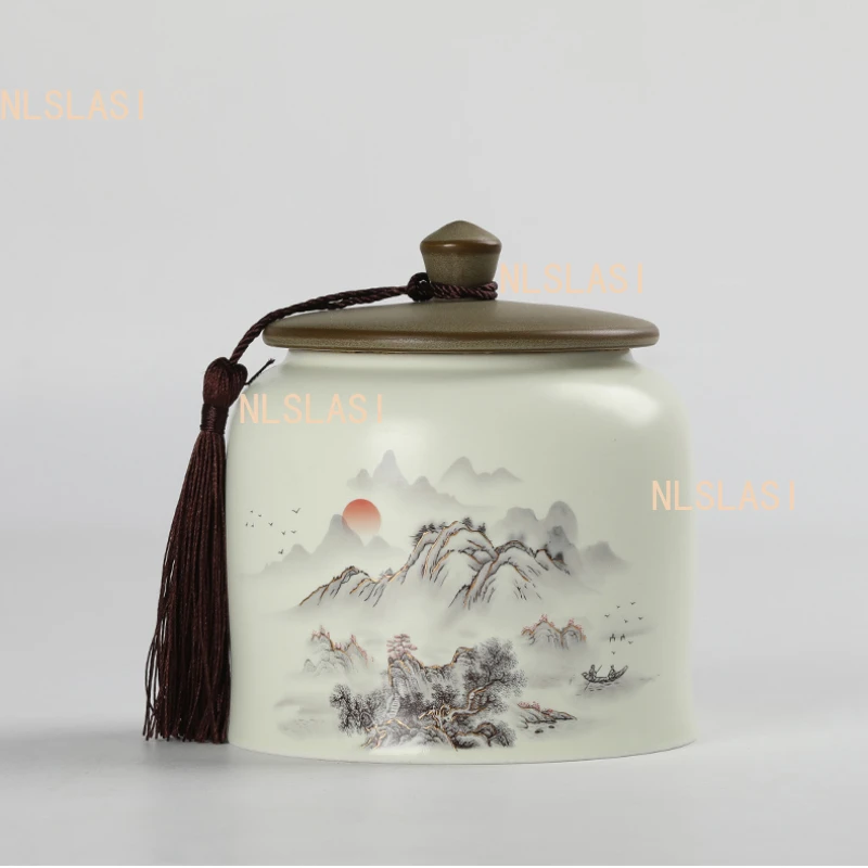 1 Pc Chinese Retro Ceramic Tea Jar Household Sealed Tea Storage Jar Facial Mask Powder Can Used for Storing Kitchen Spices