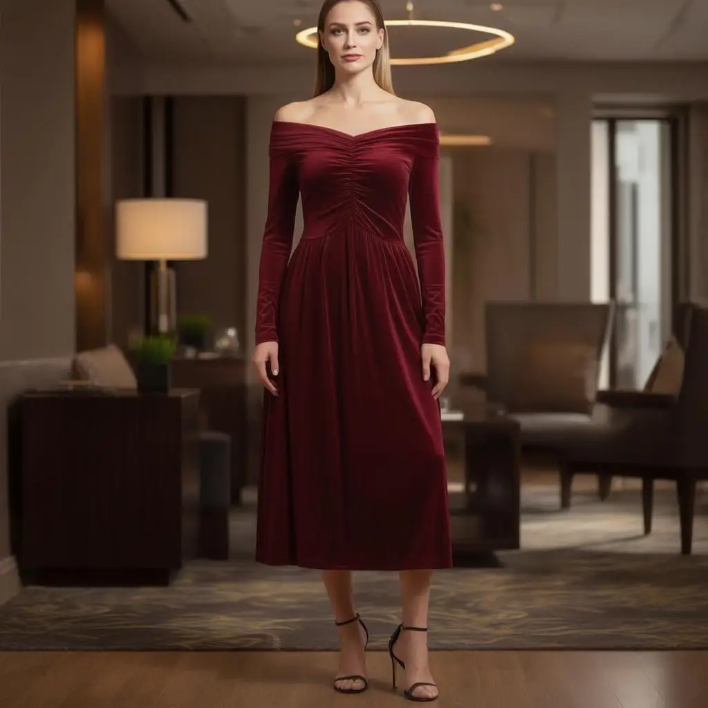 

Women Elegant Casual Dress Fashion Sexy Off Shoulder Design Velvet Dress Female Slimming Fit Business Comfortable Long Dress