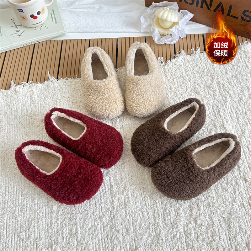

2025 New Children Cotton Shoes Solid Warm Kids New Winter Outdoor Shoes Boys Girls Plush Flats Soft Sole Anti-slip Cotton Shoes