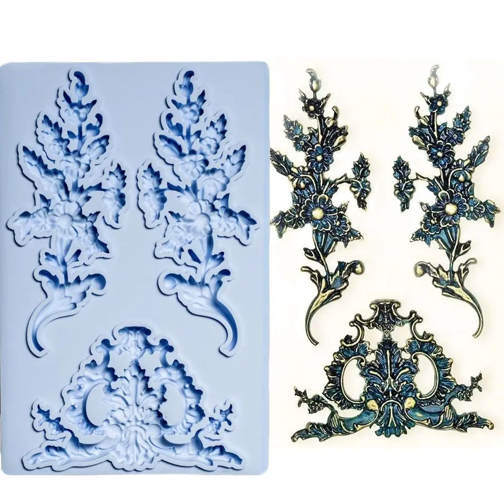 

Baroque Relief Silicone Fondant Mould Lace Vine Frame Cake Embossed Chocolate Sugarcraft Decoration Baking Mold DIY