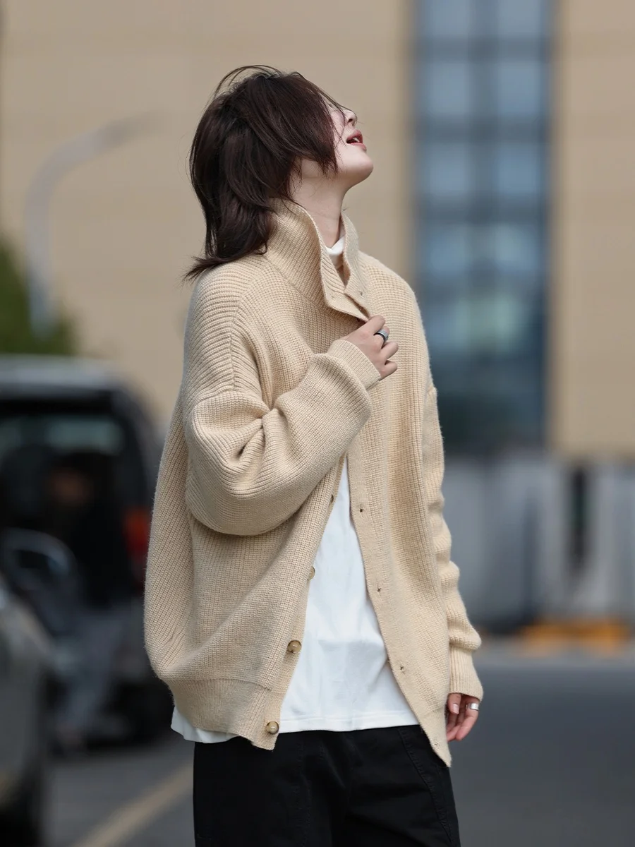 

Ретро-кардиган в японском стиле с высоким воротником, свободный крой, однотонный, модная верхняя одежда для мужчин