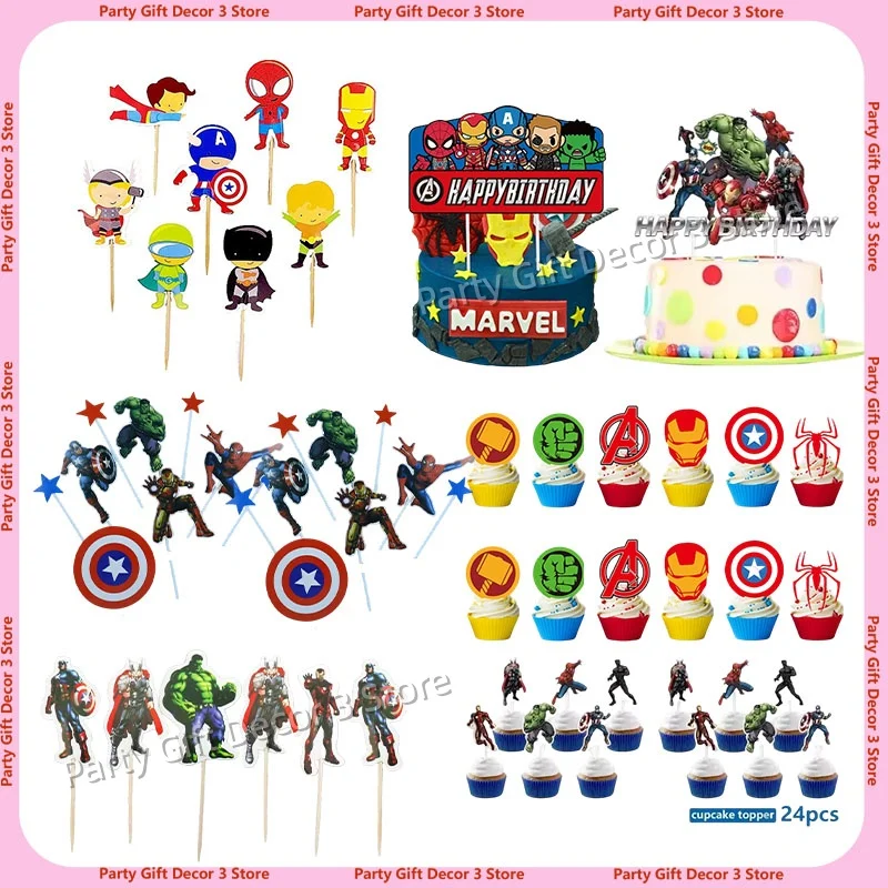 Decoraciones para pasteles de Los Vengadores, superhéroe Hulk, Capitán América, adorno para pastel, bandera para cupcakes, decoración de cumpleaños, sorpresa para niños