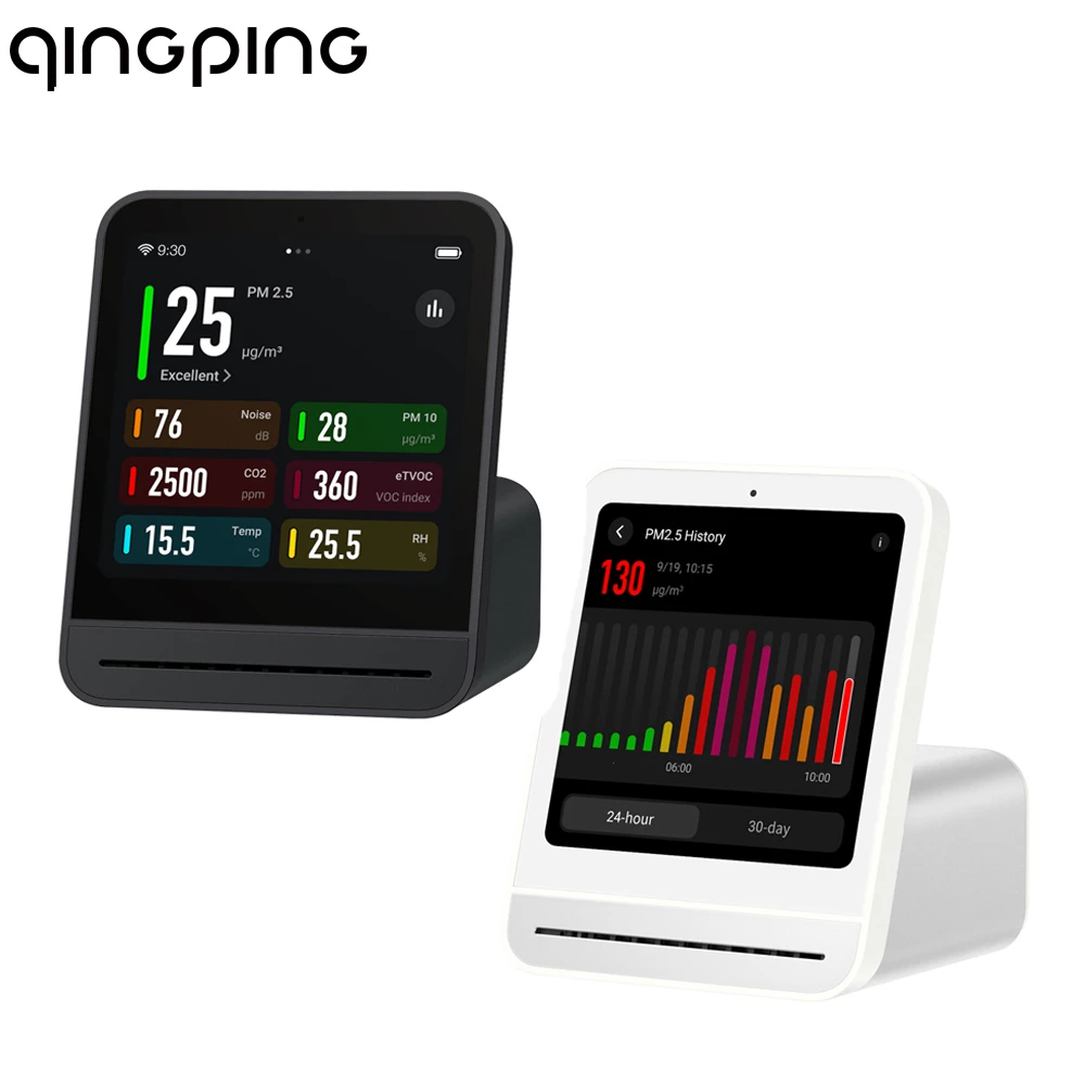Monitor jakości powietrza Qingping Gen 2, monitor jakości powietrza w pomieszczeniach wykrywający PM2.5, CO2, PM10, hałas, temperaturę i wilgotność, alarm.