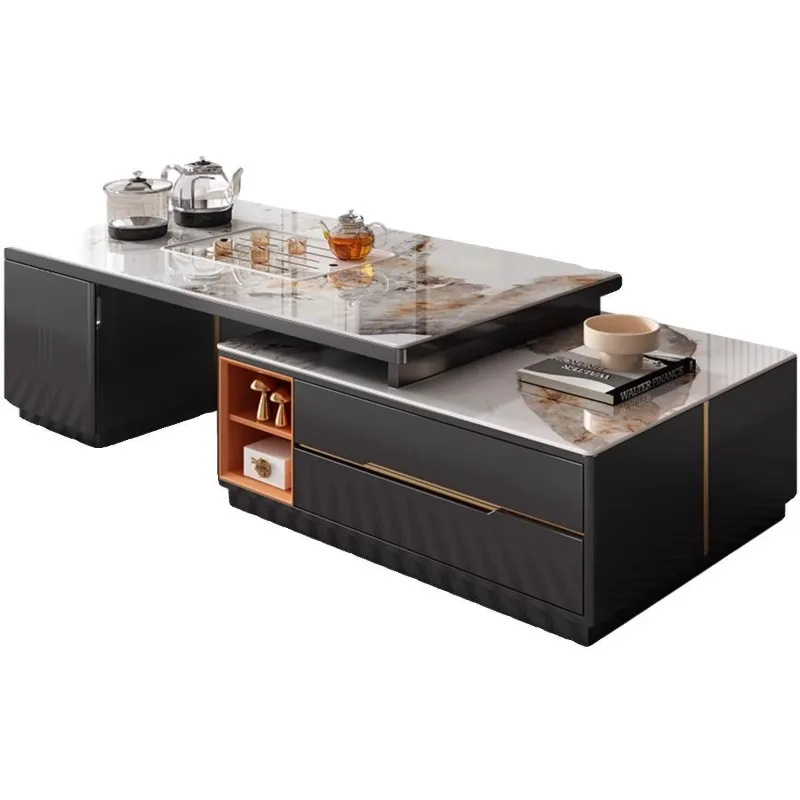 fu coffee table, tea set, tea brewing integration, slate home living room, telescopic coffee table, TV cabinet combination