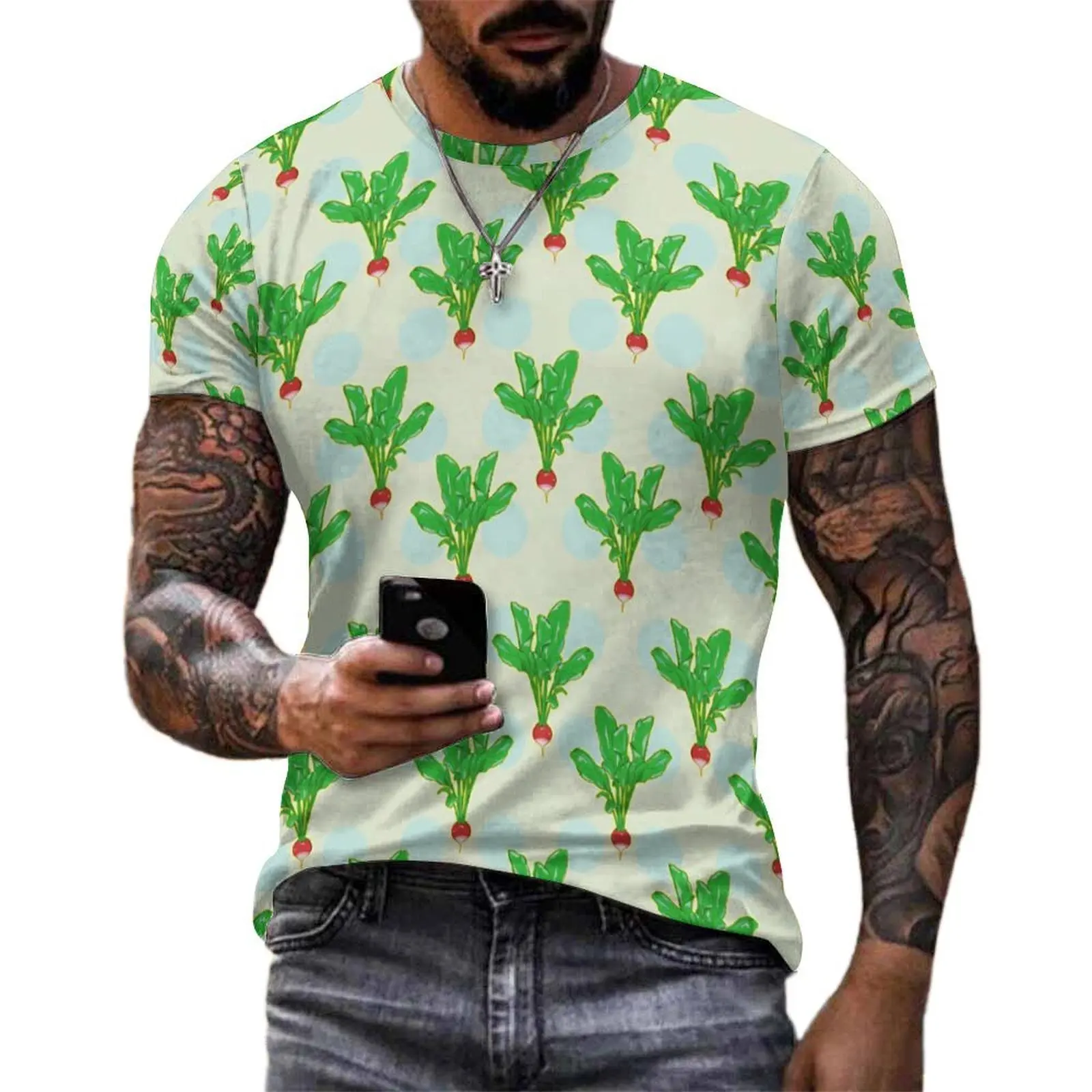 Vector Radishes T-Shirt Vegetable Trending T Shirts Couple Kawaii Tshirt Summer Short-Sleeved Printed Tops Plus Size 5XL 6XL