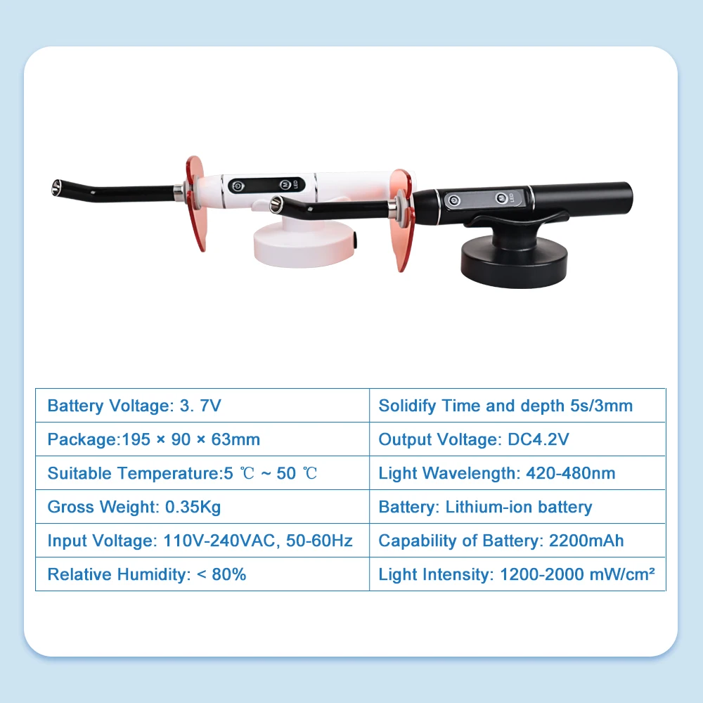 1Set LED Curing Light Lamp Machine 2000MW Resin Cure Dental Equipment 5s/3mm Curing 2200mAh Battery 10W Wireless Cordless