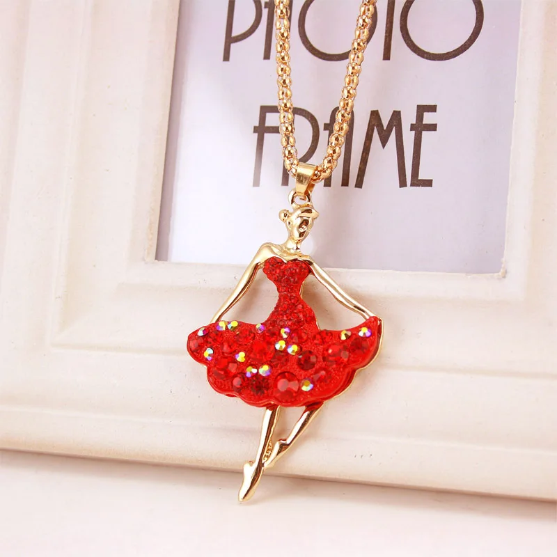 Novelty Ballet Ballerina Dancer Girl Long Necklaces & beautiful Pendants Souvenir Gift Women Crystal Jewelry X606