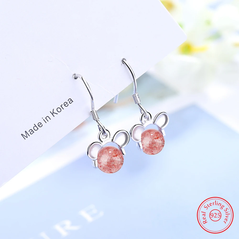 

Solid 925 Sterling Silver Jewelry Strawberry Quartz Crystal Drop Earrings For Woman Fashion FQL25059