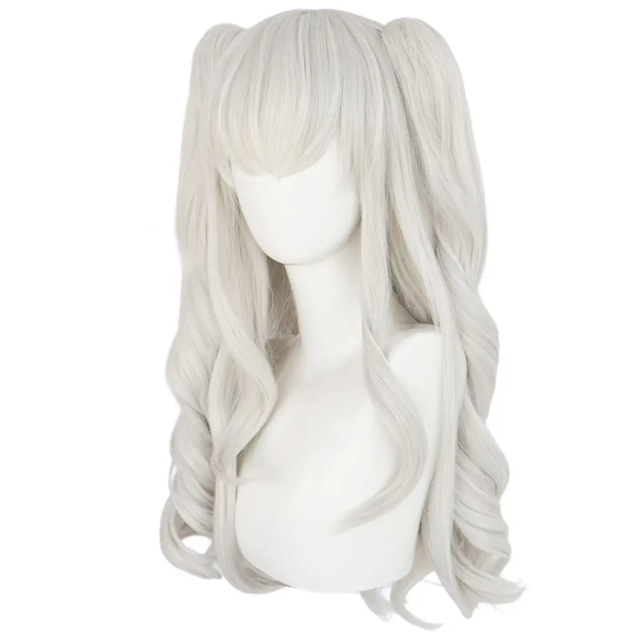 ‌ シャーロット コスプレウィッグ - 白いロングカーリーヘア、中村ゆり前髪、女性用アニメフルヘッドピース