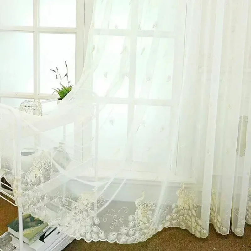 Peacock Embroidered Tulle Curtains for Living Dining Room Bedroom European Luxury Custom Size Window Wedding Decoration