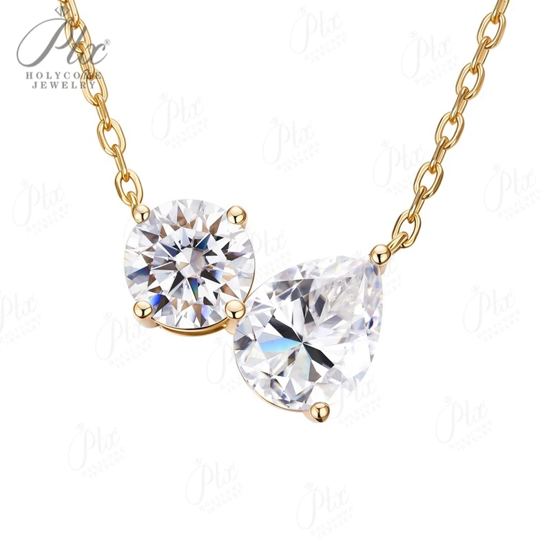 

Necklace with Round and Pear-Shaped Double-Stone Pendant Jewelry Lab-Grown Sapphire Gemstone Necklace Exquisite Jewelry Gift