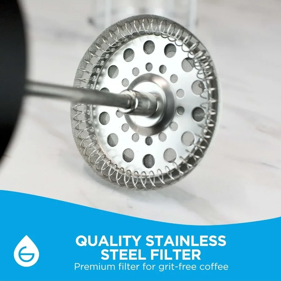 マドリッド フレンチプレス プレミアムコーヒー＆ティーメーカー 1.0L 34オンス ホウケイ酸ガラスビーカー デュアルフィルターシステム 濃厚な抽出 多用途