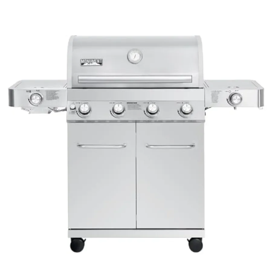 

Propane gas grills for outdoor cooking, stainless steel cabinet style, black finish, larger 4+2 burner configuration with side