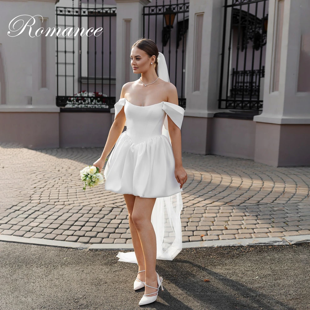 

Modern Pleat Off The Shoulder Short A-Line Wedding Dress Women 2026 Boat-Neck Open Back Bridal Gown Vestidos De Novia Customized