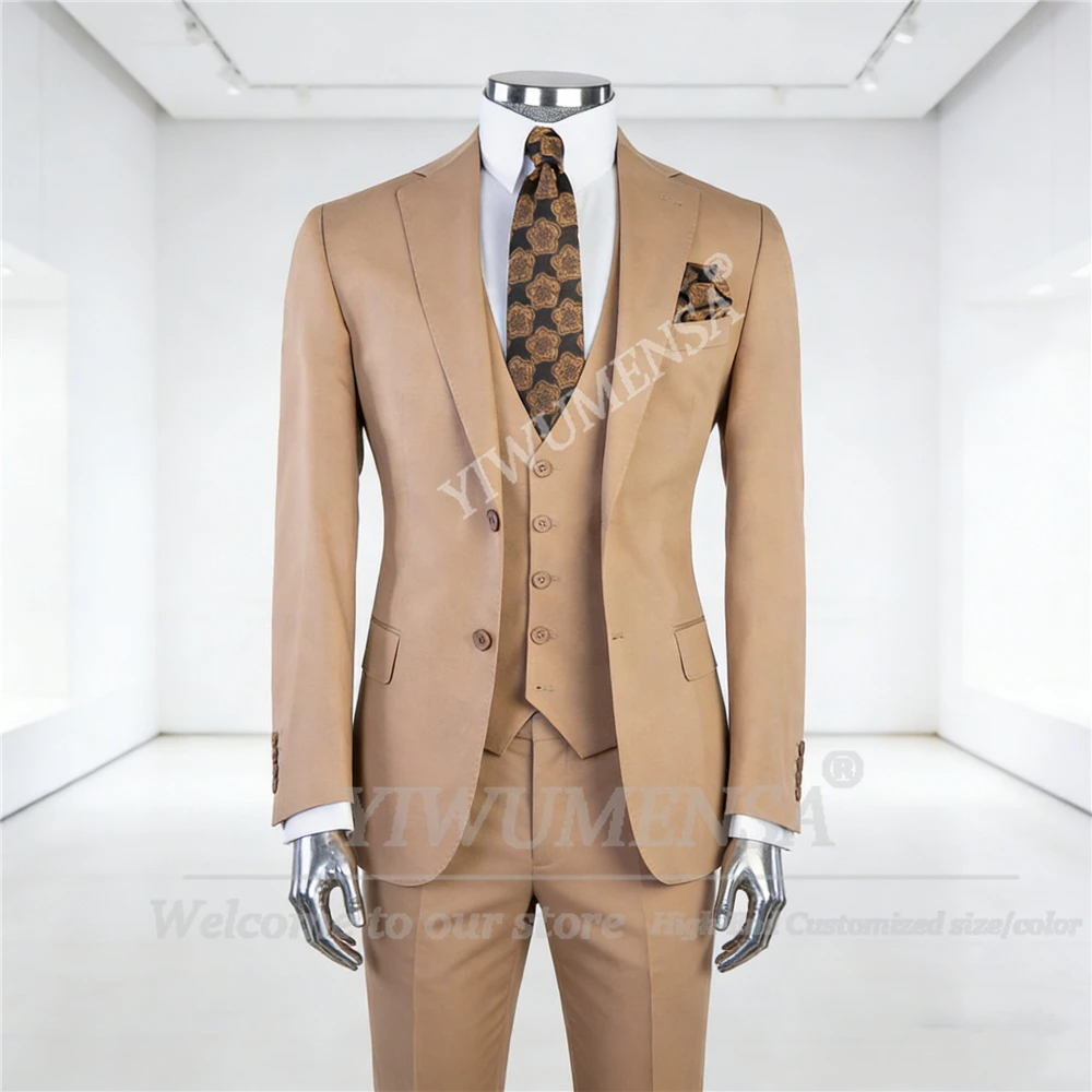 

Classic Solid Man Business Suits Attire 3 Piece Set Single Breasted Jacket Vest Pants Customized Groom Banquet Wedding Tuxedos