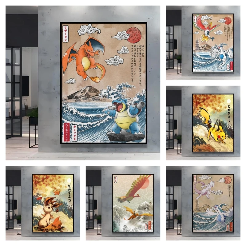 

Pokemon Charizard Blastoise Decorative Wall Painting HD Canvas Poster for Living Room Kids' Bedroom Ideal Pokemon Fan Gift