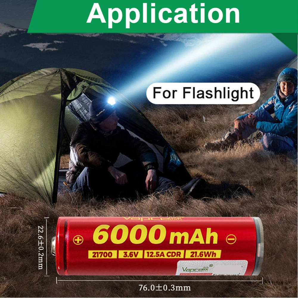 Original Vapcell F60 INR21700 6000mAh 12.5A 3.7V PCB Cell High Capacity 21700 Lithium Battery For battery pack Flashlight