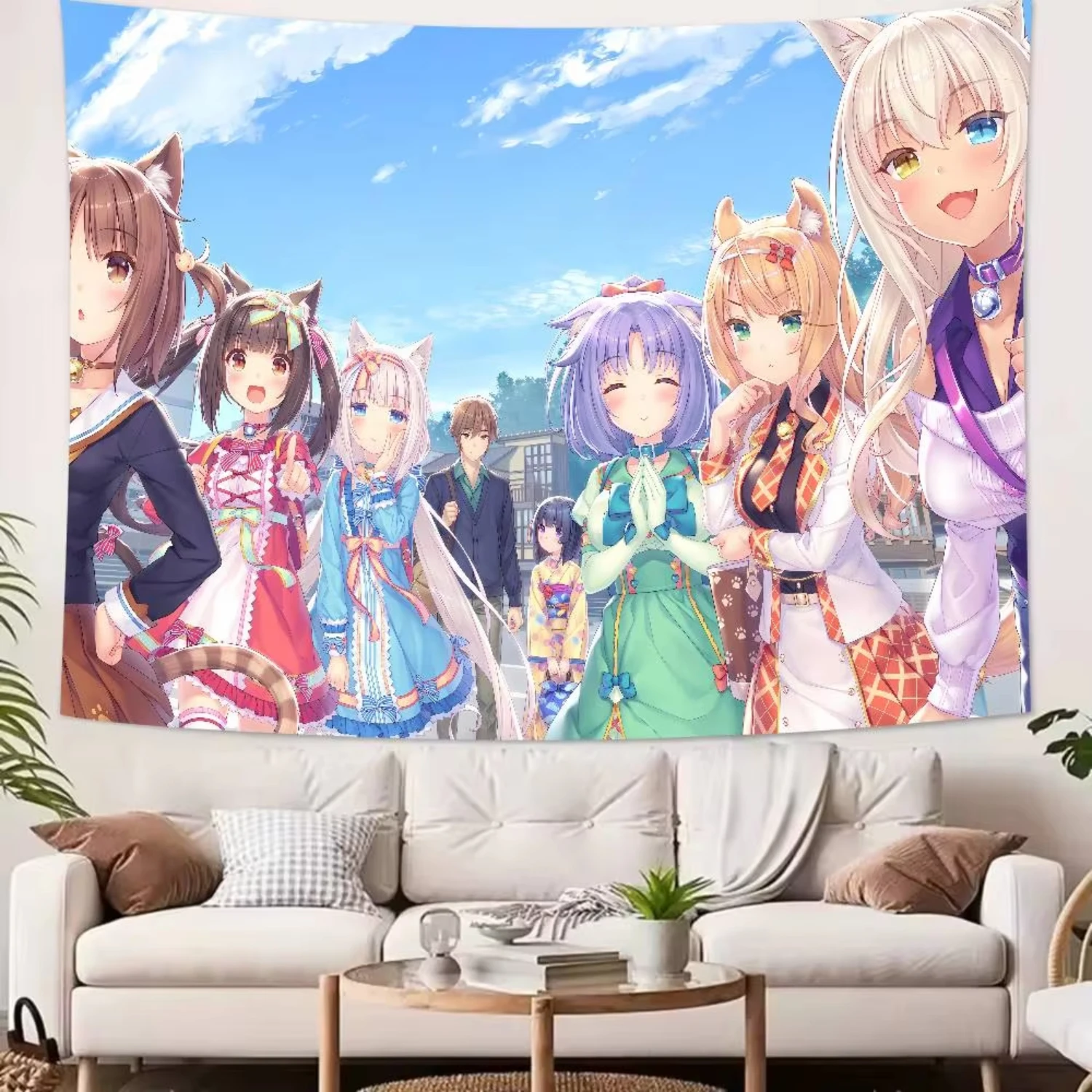 Kawaii HOT Girl Nekopara Tapestry Decoration Bedroom Dormitory Background Cloth Holiday Home Party Living Room Club Tapestry