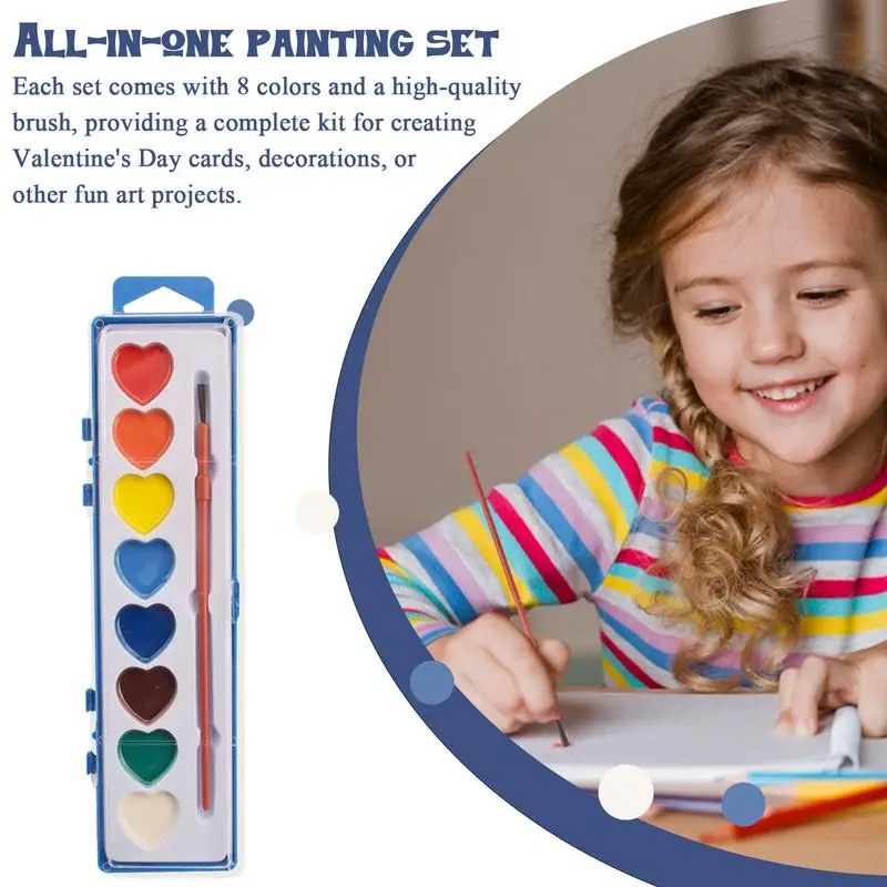 Valentinstag-Aquarellfarbe, 8 Farben, herzförmiges Aquarell-Set mit Pinsel, Partygeschenke, Kunst- und Bastelbedarf für