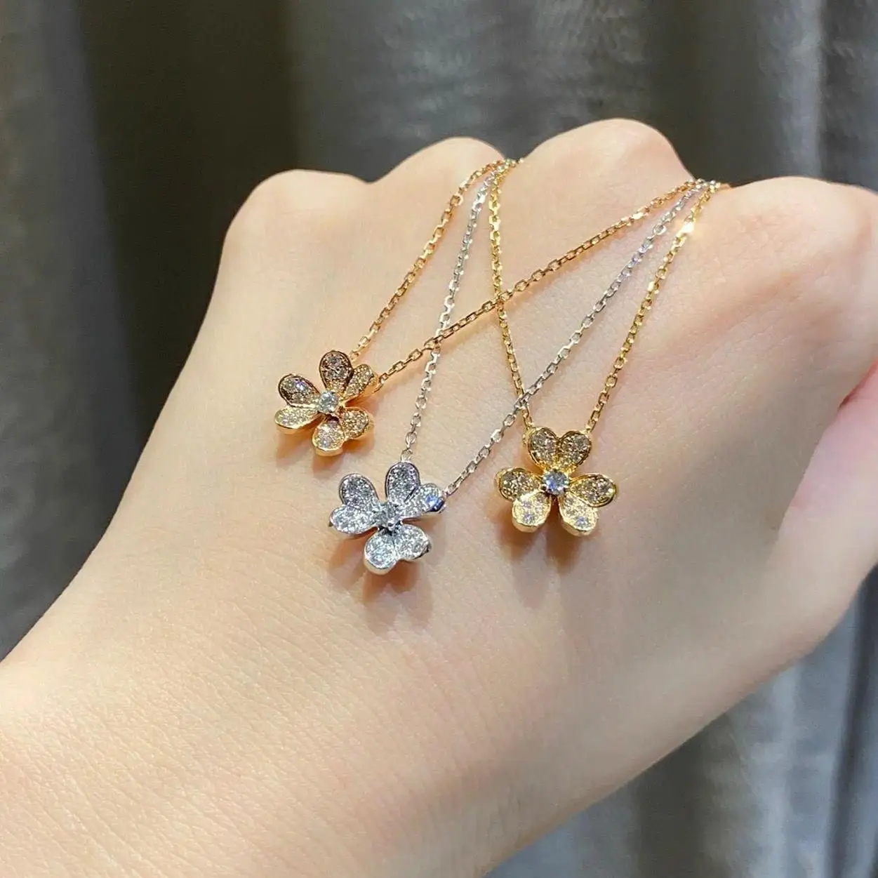 frivole-three-leaf-necklace-pure-silver-plated-18k-gold-floral-petal-diamond-earring-clip-on-jewelry-korean-style-fashion-acc
