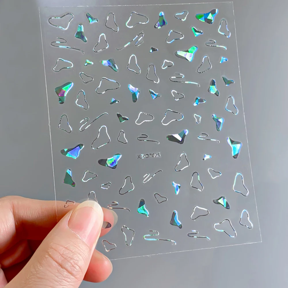 12 stuks 3D Y2K Laser Zilveren Strik Hart Ster Maan Nagelstickers Geometrische Nail Art Design Decals Zelfklevende Achterlijm Nageldecoratie*