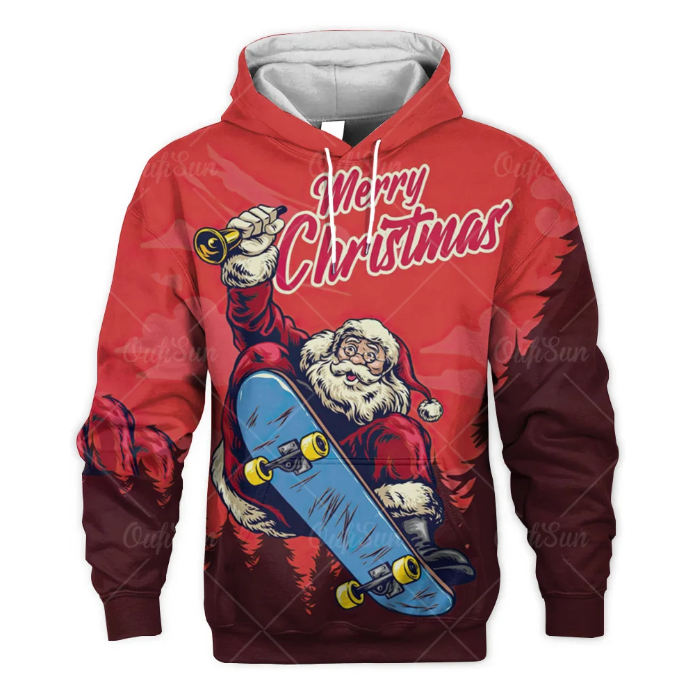 3D Printing Santa Claus Hooded sweatshirts Comfortable Breathable Men's Clothes Fashion Dazzling Cool Male Hoodies Top